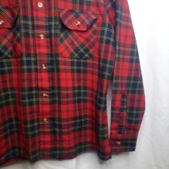 Adams Row Button Up Shirt M Long Sleeve Wool Blend Plaid Red Green - Picture 11 of 16